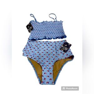 Kortney Jeane two piece suit. Bandeau too and high waisted bottoms. M/L